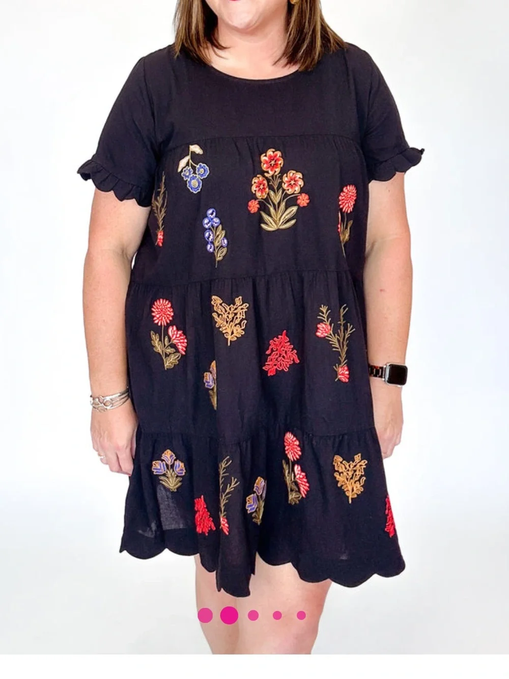 NWT! Umgee Black Tiered Babydoll Dress with Multicolor Floral Embroidery - Picture 2 of 7